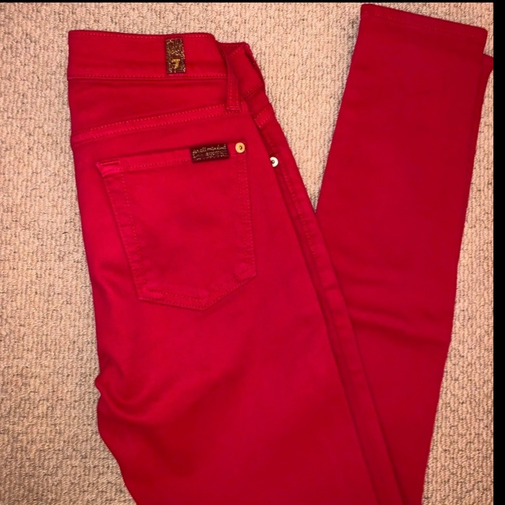 7 Seven for all mankind skinny fit red jeans with gold detail; great condition